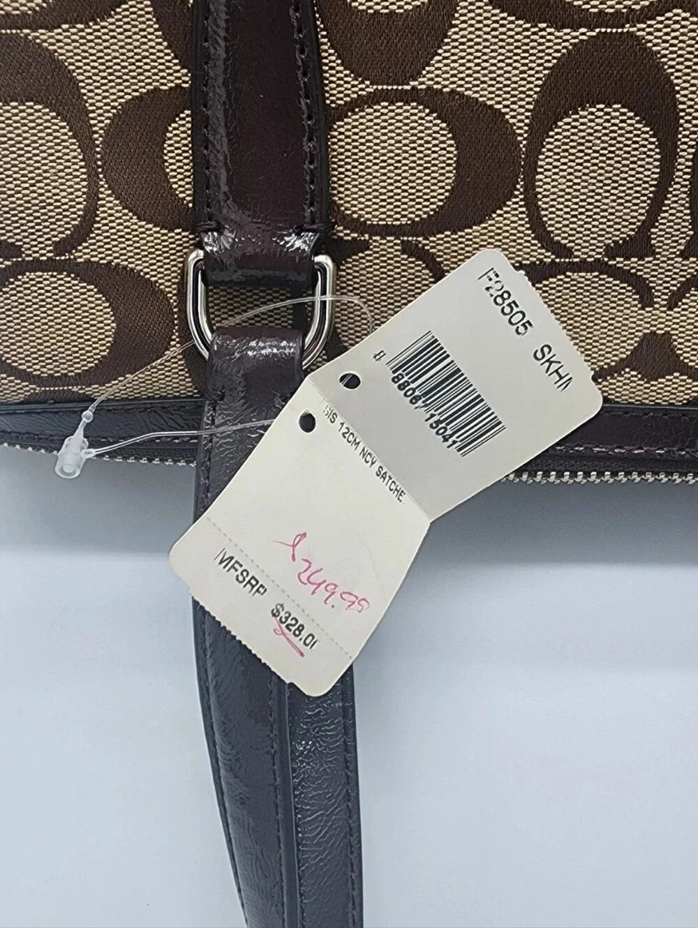Coach Nancy Signature Stripe Satchel Brown Khaki NWT F28505